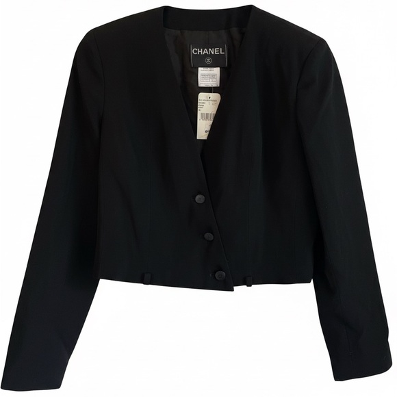 CHANEL Jackets & Blazers - CHANEL Black Cropped Collarless Blazer Jacket NWT